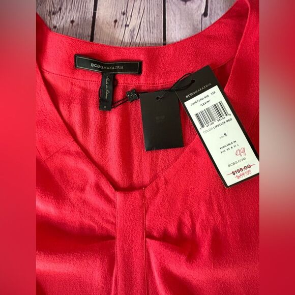 NWT BCBG Max Azria Levin Lipstick Red V-Neck Minimalist Long Sleeve Mini Dress S - Picture 6 of 9